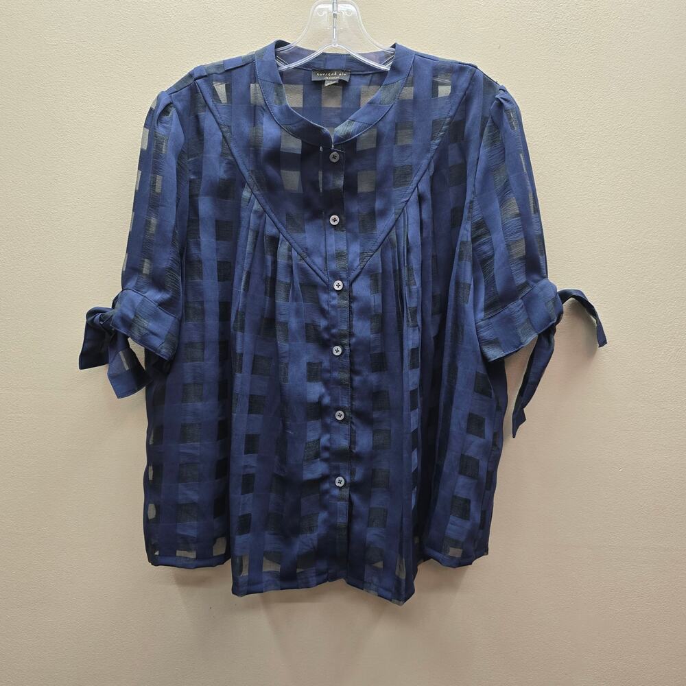 Anthropologie Navy Blue Checkered Button-Front Blouse
